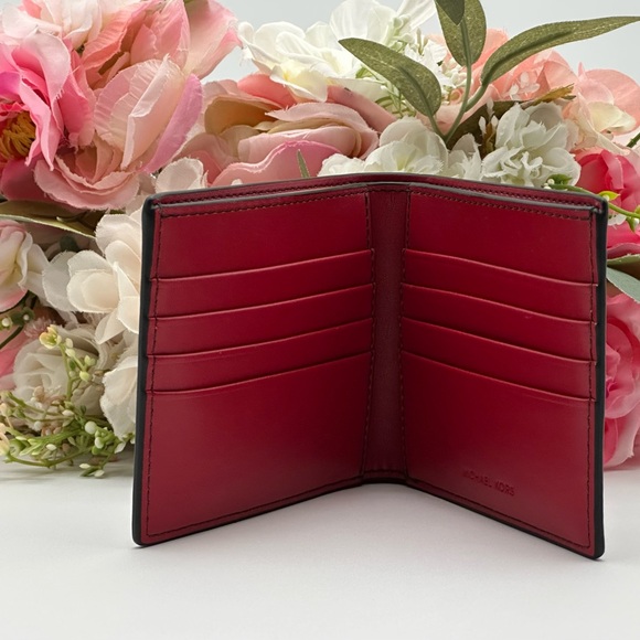 Michael Kors Men’s  Monogram Barcelona Billfold Wallet Black Scarlet - Picture 6 of 13